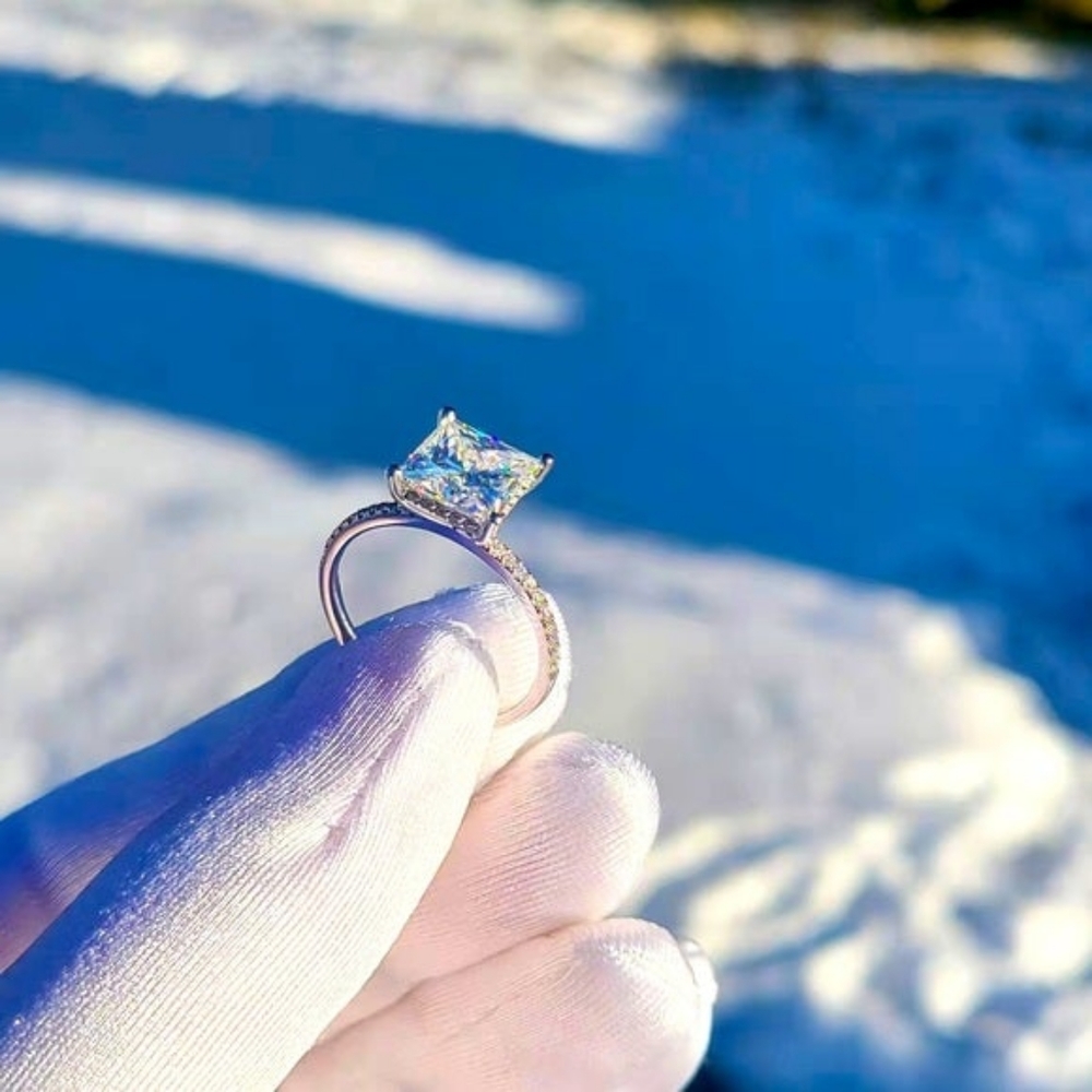 Solid 14k gold 3ct princess moissanite ring